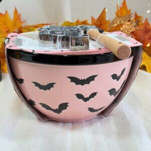 The Bakeshop Halloween Pink Bats Mixing Bowl & Baking Utensil Set 4PC